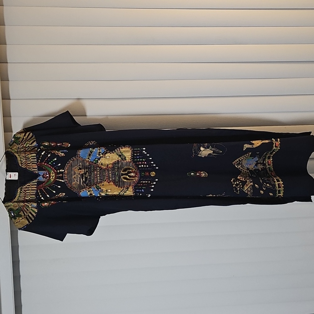 Horus Vintage Egyptian kaftan Robe, Blue / Gold Nefertiti/ Tutankhamun Design